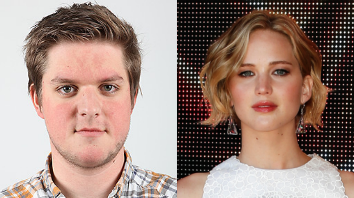 Nyheter24:s Viktor Adolfsson och en av de drabbade – Hollywoodstjärnan Jennifer Lawrence.